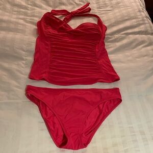 La Blanca hot pink twist ruched front tankini size 10